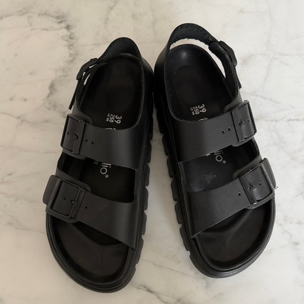 Birkenstock Women's Milano Chunky Exquisite Black Leather, size 39